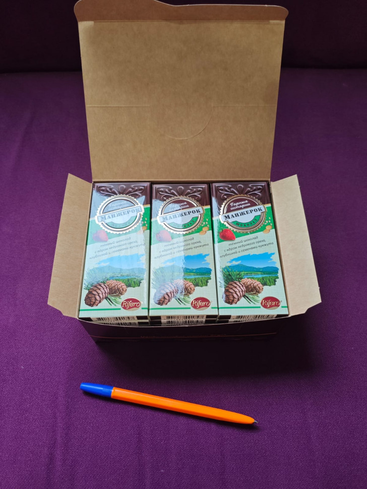   Риф и Ко Шоколадная плитка «Манжерок»(кедровые орехи, клубника, кунжут)  (блок 18шт по 55г)    в Тихвине