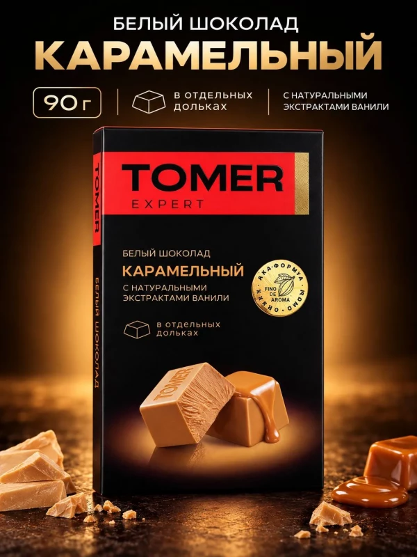 №1 Фабрика Томер  Белый шоколад КАРАМЕЛЬНЫЙ, 90г  в Тихвине
